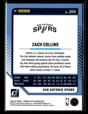 2024-25 Donruss Optic Zach Collins #204 San Antonio Spurs