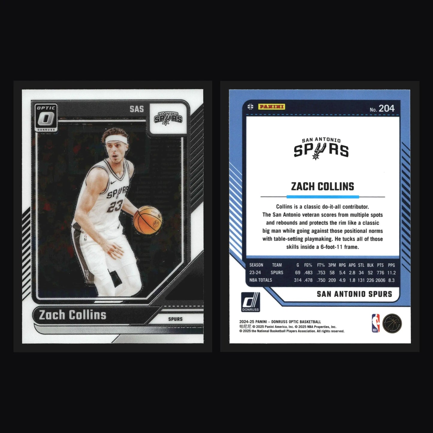 2024-25 Donruss Optic Zach Collins #204 San Antonio Spurs - Basketball Card Single