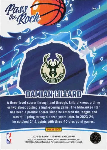 2024-25 Donruss Pass the Rock #1 Damian Lillard NM-MT Bucks ID:80763 - Basketball Card Single