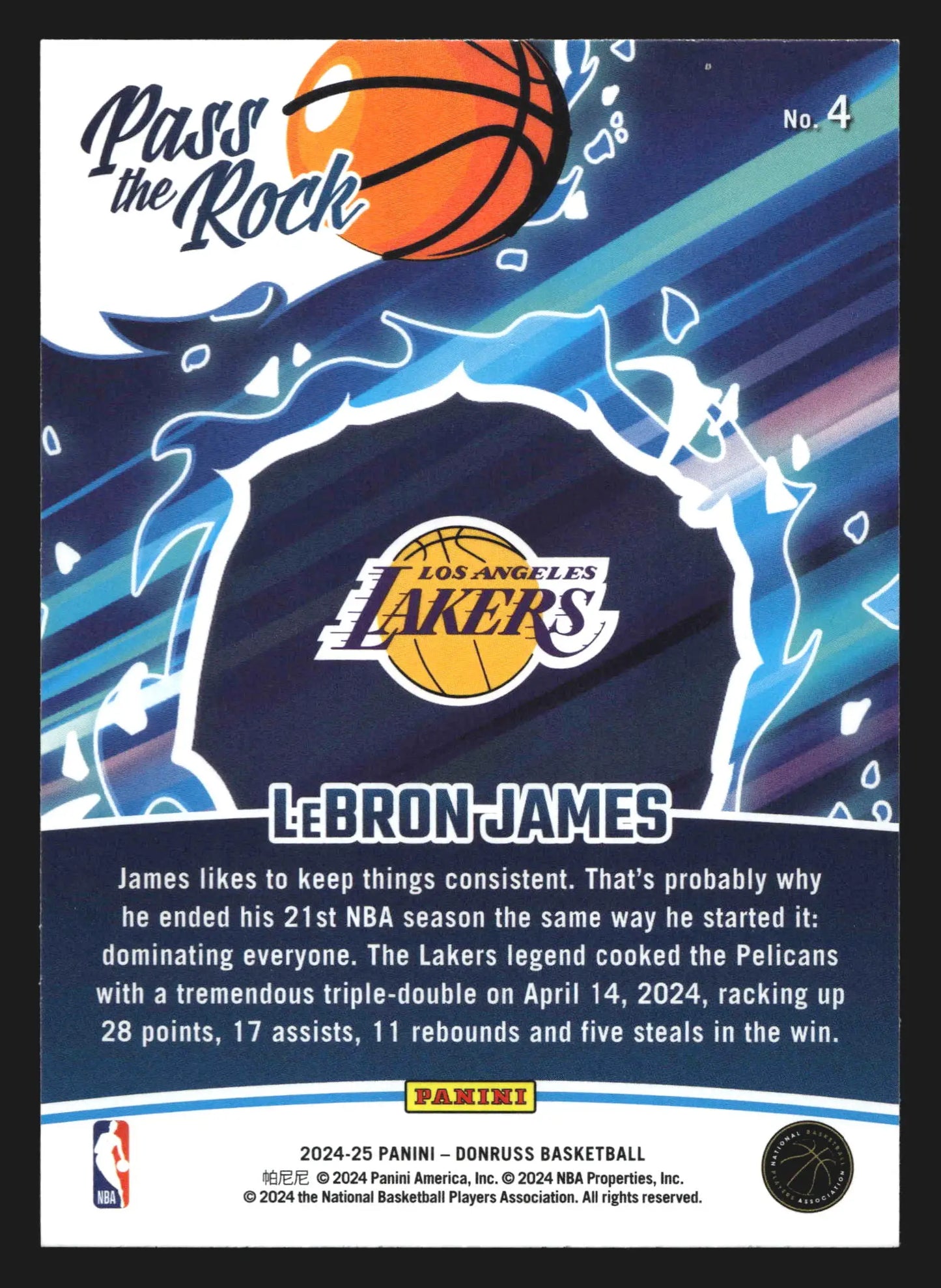 2024-25 Donruss Pass the Rock #4 LeBron James Los Angeles Lakers - Basketball Card Single