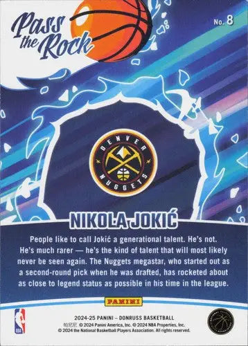2024-25 Donruss Pass the Rock #8 Nikola Jokic NM-MT Nuggets ID:80764 - Basketball Card Single