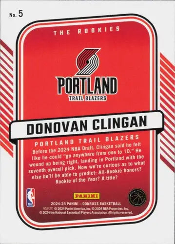 2024-25 Donruss The Rookies #5 Donovan Clingan NM-MT Blazers ID:80748 - Basketball Card Single