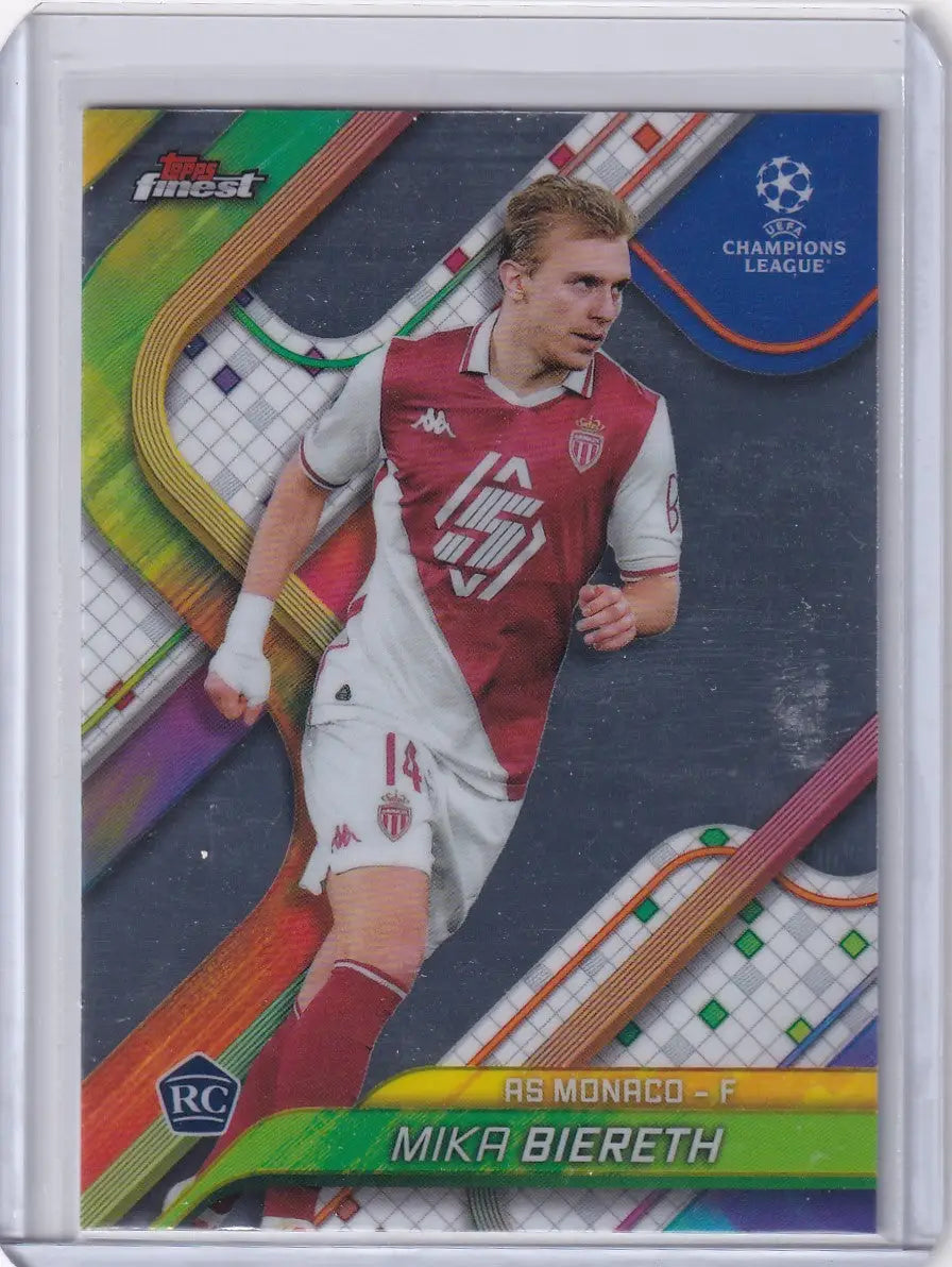 Mika Biereth soccer card from 2024-25 Finest series featuring AS Monaco RC player