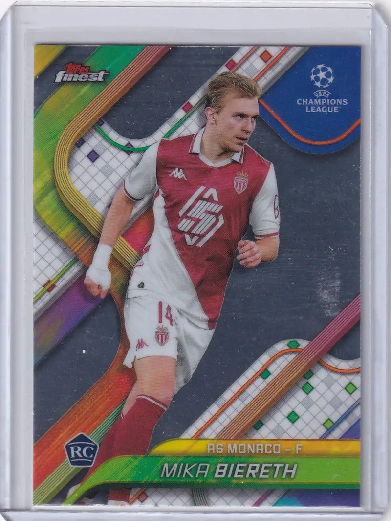 Mika Biereth soccer card from 2024-25 Finest series featuring AS Monaco RC player