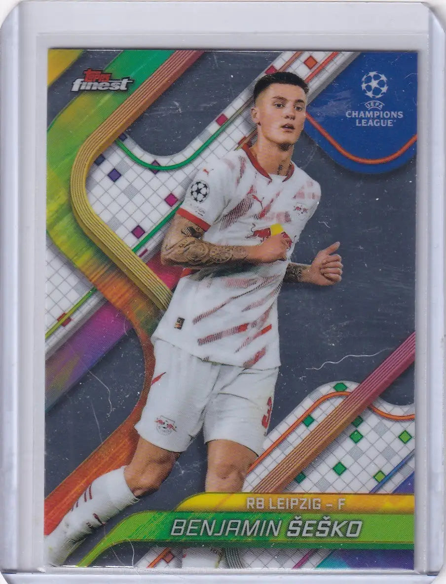 Benjamin Šeško soccer card from 2024-25 Finest series featuring RB Leipzig player