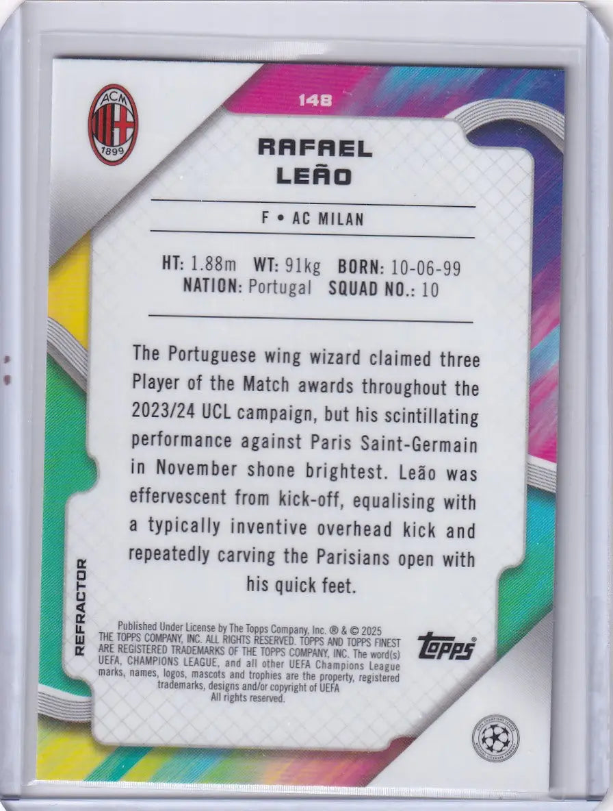Rafael Leão trading card from 2024-25 Finest #148 AC Milan product