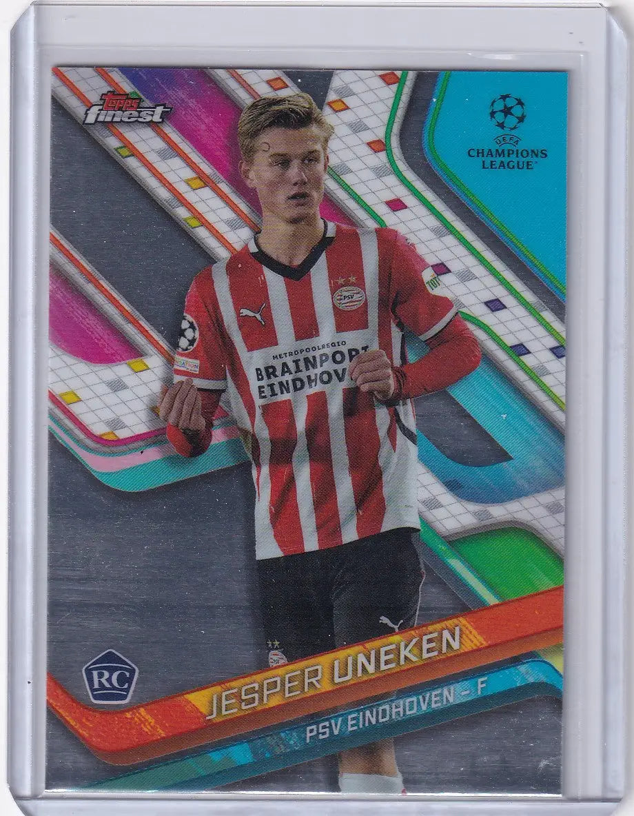 Jesper Uneken rookie card from 2024-25 Finest PSV Eindhoven collection
