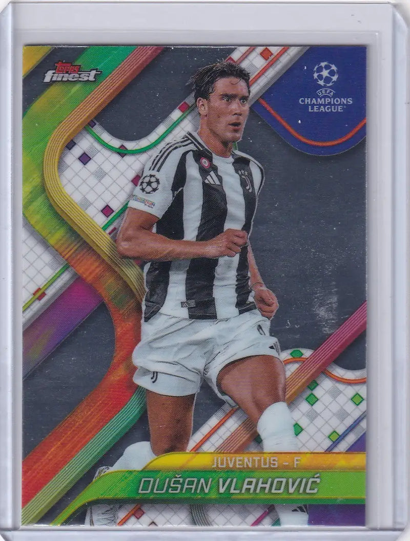 2024-25 Finest Dušan Vlahović soccer card featuring Juventus player