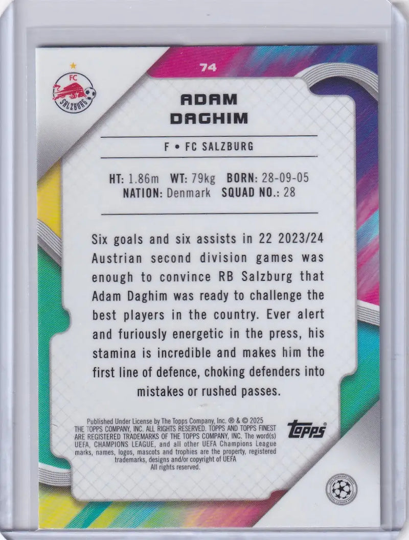 2024-25 Finest Adam Daghim FC Salzburg rookie soccer card front view