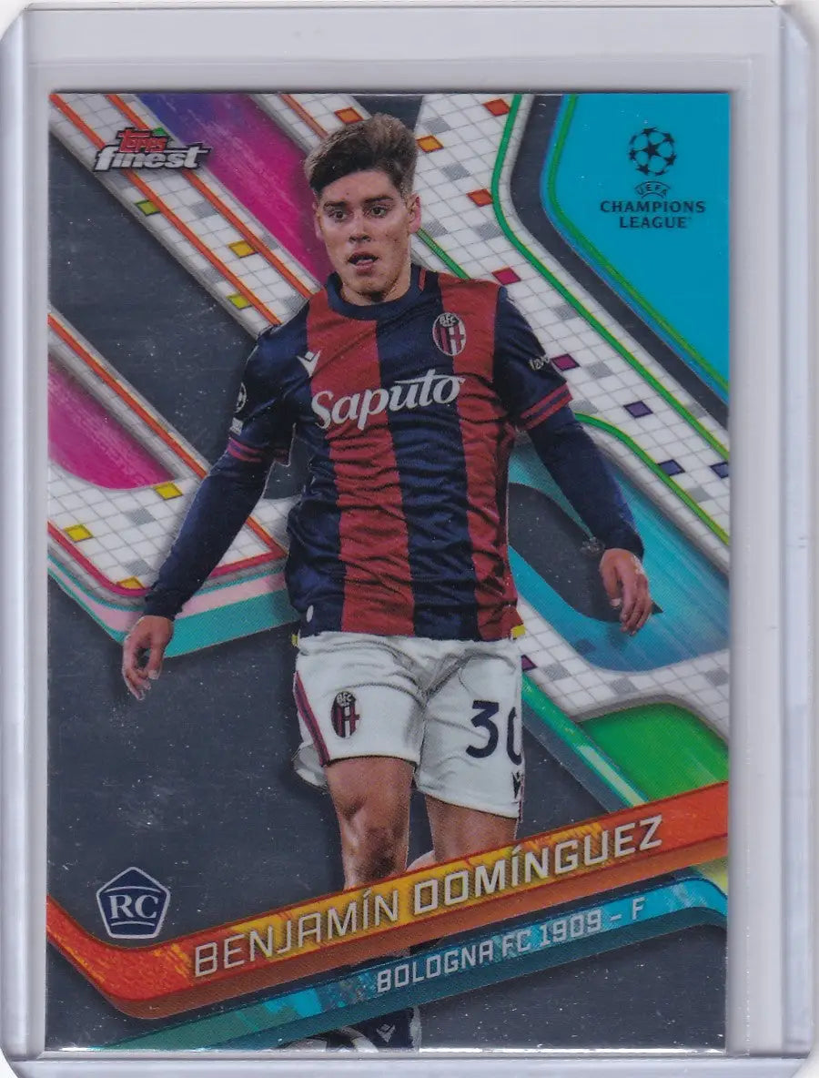 Benjamin Domínguez soccer card from 2024-25 Finest Bologna FC 1909 RC collection