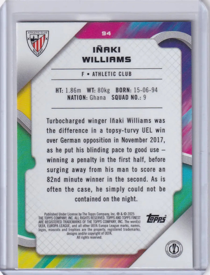 2024-25 Finest Iñaki Williams Soccer Card Athletic Club collectible collectible