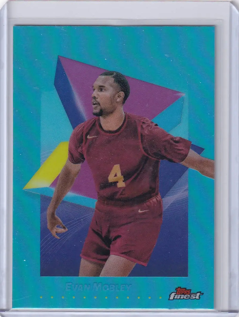 Basketball trading card featuring Evan Mobley in maroon uniform from 2024-25 Finest Basketball Sky Blue