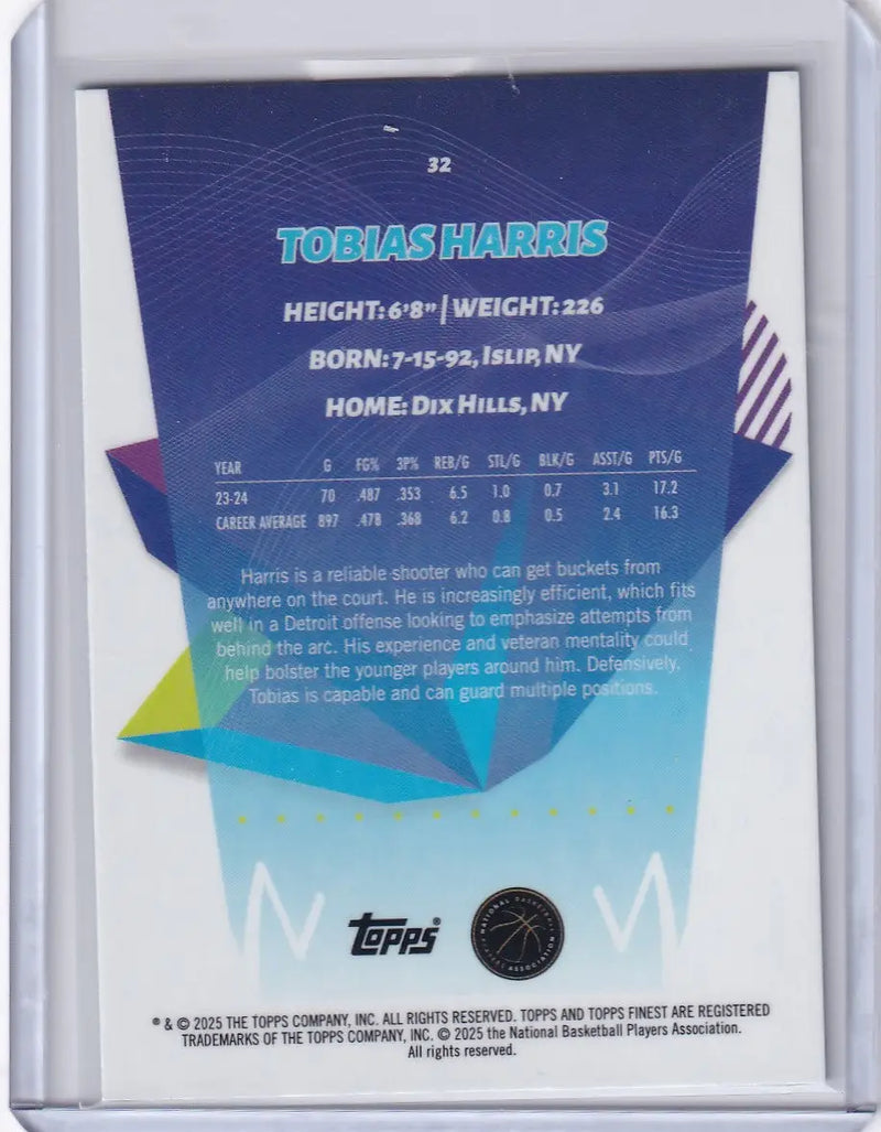 Basketball trading card in protective sleeve from 2024-25 Finest Basketball Sky Blue series
