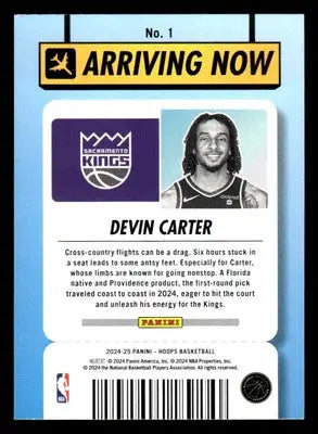 Devin Carter basketball card from 2024-25 Hoops Carter Arriving series