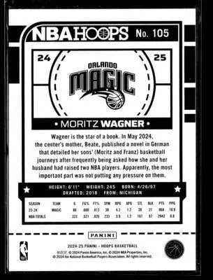 2024-25 Hoops #105 Moritz Wagner Base Orlando Magic - Basketball Card Single