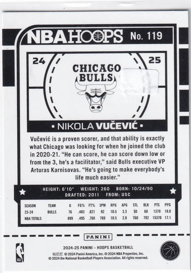 2024-25 HOOPS #119 NIKOLA VUCEVIC TEAL EXPLOSION- CHICAGO BULLS - Basketball Card Single