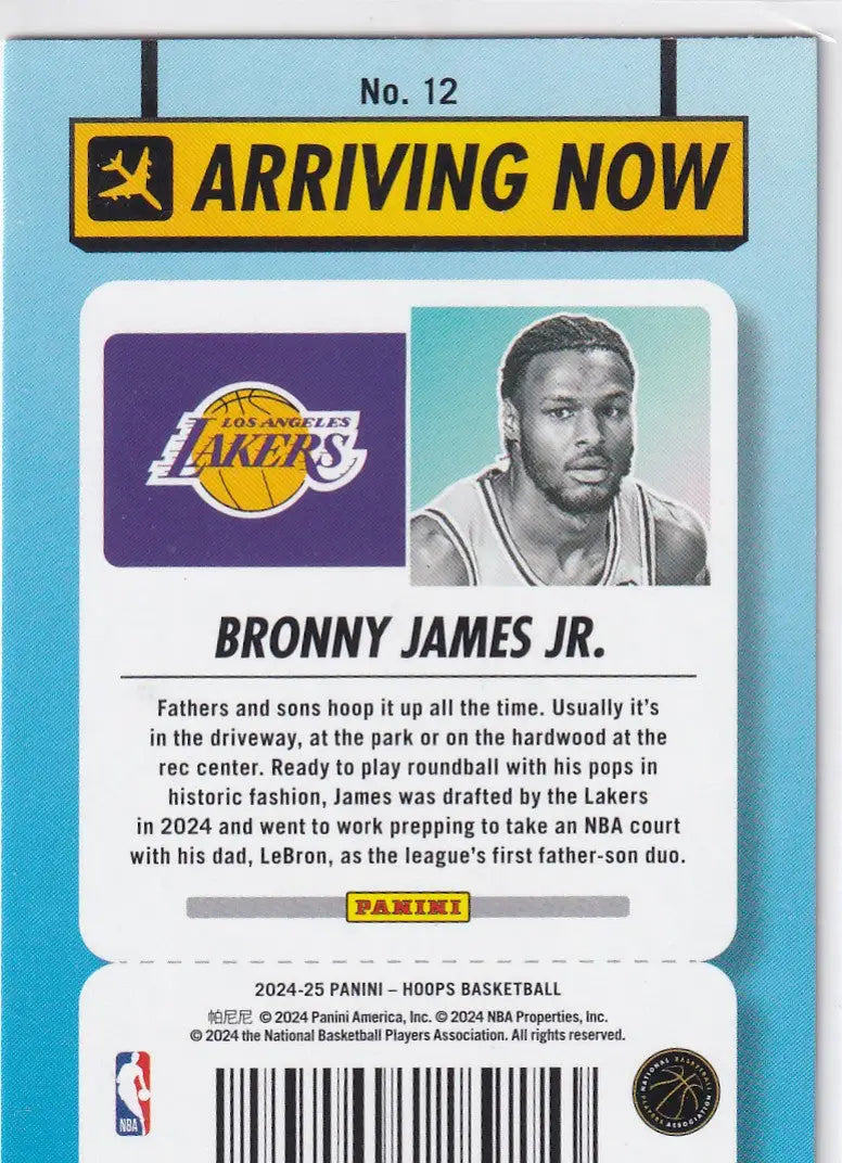 2024-25 HOOPS #12 BRONNY JAMES JR ARRIVING NOW- LOS ANGELES LAKERS