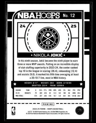 2024-25 Hoops #12 Nikola Jokic Texture Denver Nuggets - Basketball Card Single