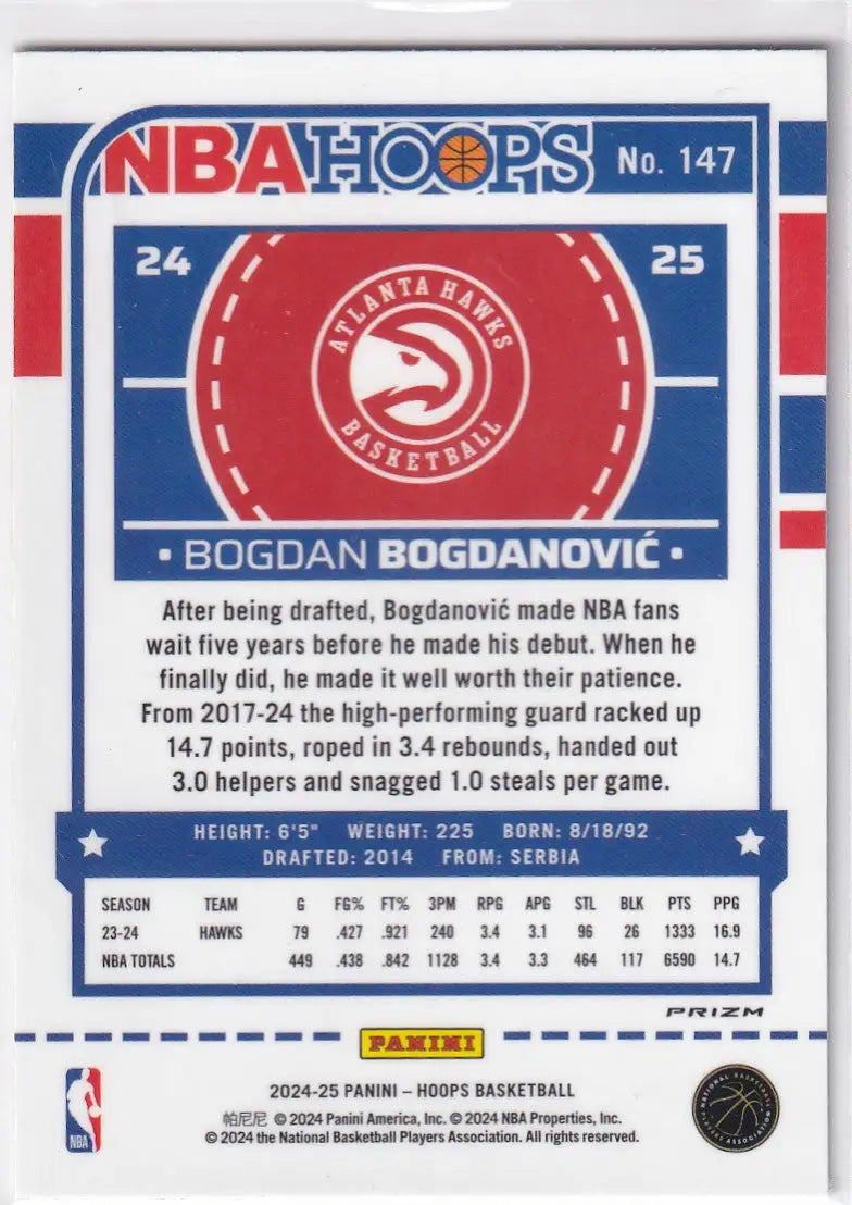 2024-25 HOOPS #147 BOGDAN BOGDANOVIC WINTER- ATLANTA HAWKS - Basketball Card Single