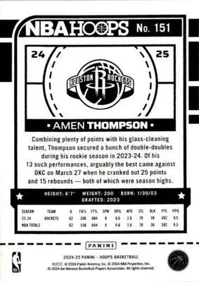 2024-25 Hoops #151 Amen Thompson - Basketball Card Single