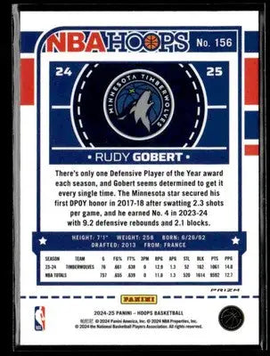 2024-25 Hoops #156 Rudy Gobert Premium Prizms Silver