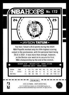 2024-25 Hoops #172 Jayson Tatum Base Boston Celtics - Basketball Card Single