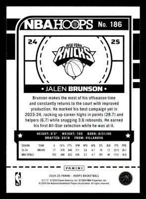 2024-25 Hoops #186 Jalen Brunson - Basketball Card Single