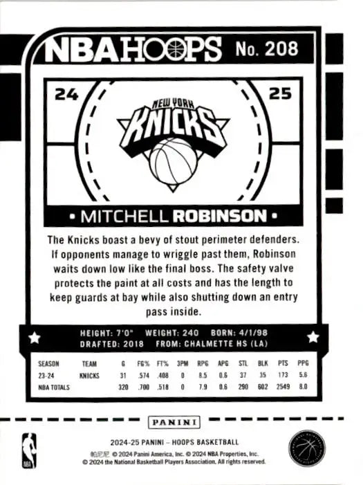 2024-25 Hoops #208 Mitchell Robinson - Basketball Card Single