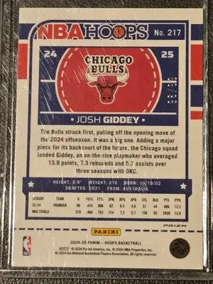 2024-25 Hoops #217 Josh Giddey Premium Prizms Pulsar Blue #/99
