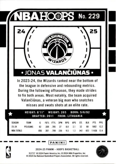 2024-25 Hoops #229 Jonas Valanciunas - Basketball Card Single