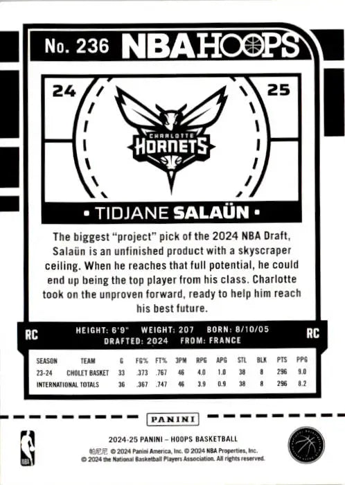 2024-25 Hoops #236 Tidjane Salaun - Basketball Card Single