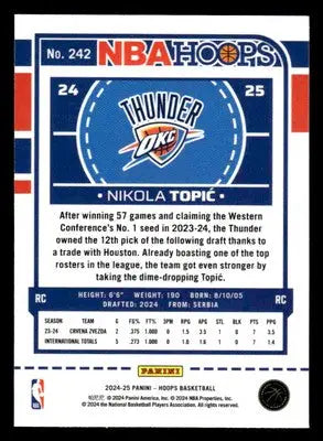 2024-25 Hoops #242 Nikola Topic Premium - Basketball Card Single