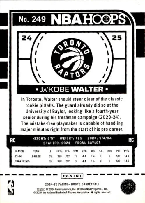 2024-25 Hoops #249 Ja’Kobe Walter