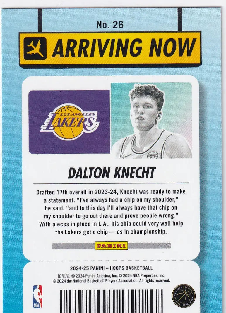 2024-25 HOOPS #26 DALTON KNECHT ARRIVING NOW HOLO- LOS ANGELES LAKERS