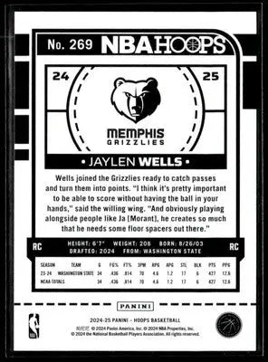2024-25 Hoops #269 Jaylen Wells Texture RC Memphis Grizzlies