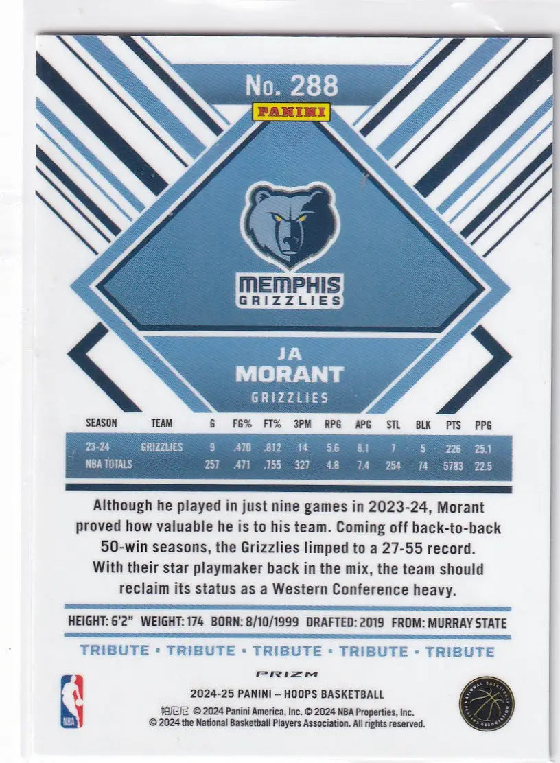 2024-25 HOOPS #288 JA MORANT SILVER- MEMPHIS GRIZZLIES - Basketball Card Single