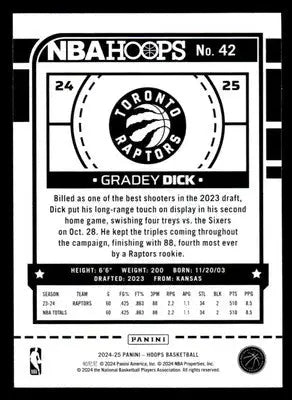 2024-25 Hoops #42 Gradey Dick - Basketball Card Single
