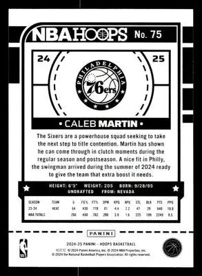 2024-25 Hoops #75 Caleb Martin Base Philadelphia 76ers - Basketball Card Single