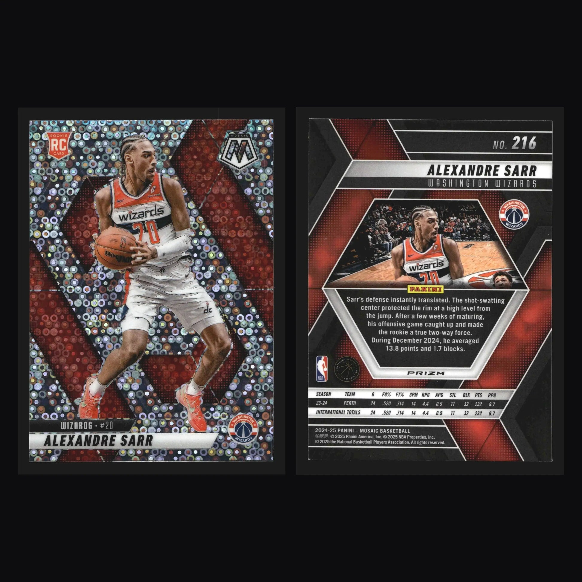 2024-25 Mosaic Alexandre Sarr #216 No Huddle Silver Prizm RC - Basketball Card Single