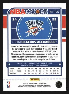 2024-25 NBA Hoops Shai Gilgeous-Alexander #126 Premium Stock Thunder - Basketball Card Single