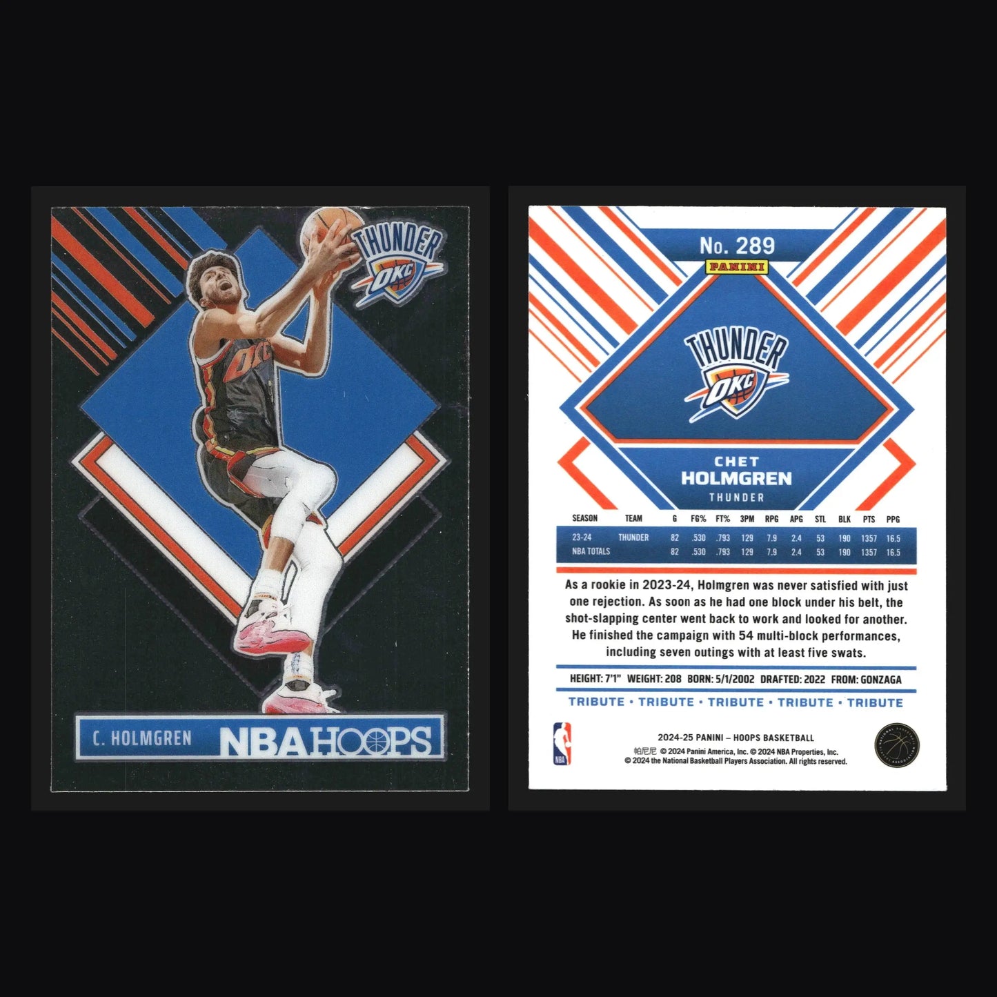 2024-25 NBA Hoops Tribute Chet Holmgren #289 Thunder - Basketball Card Single