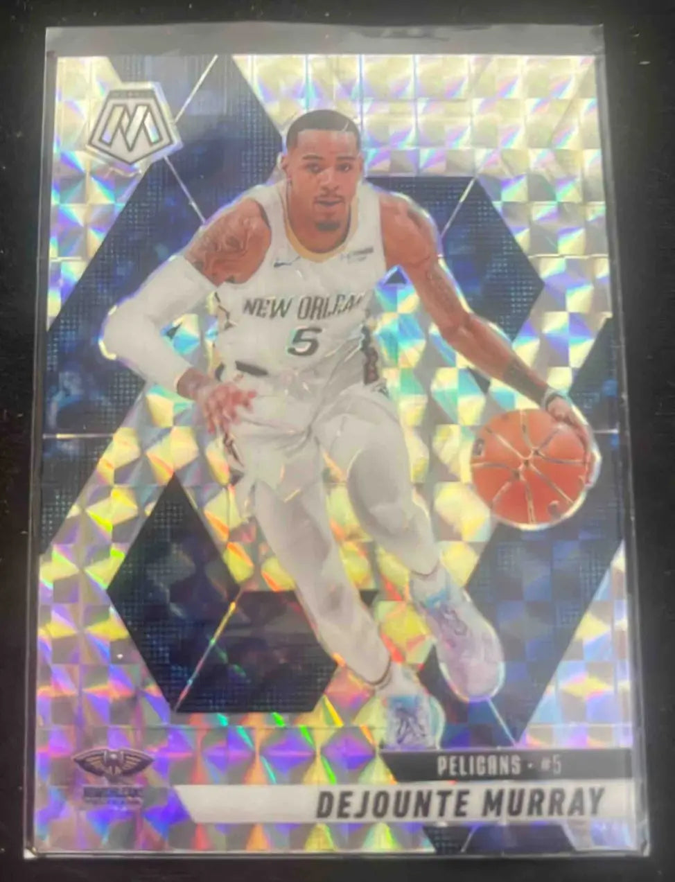 Holographic basketball mosaic Dejounte Murray trading card from Panini Basketball Mosaic series