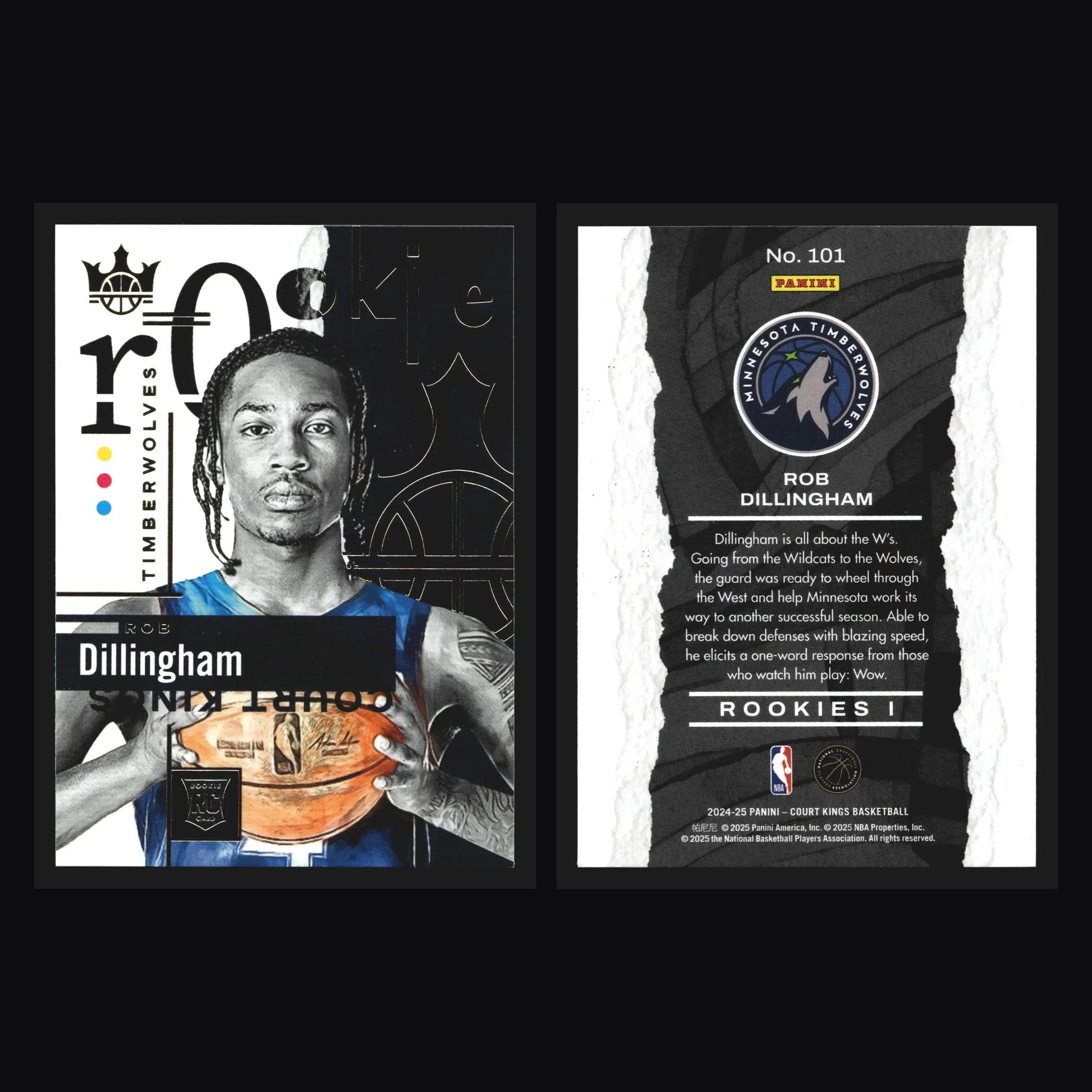 2024-25 Panini Court Kings Rob Dillingham #101 Rookies I RC Wolves - Basketball Card Single