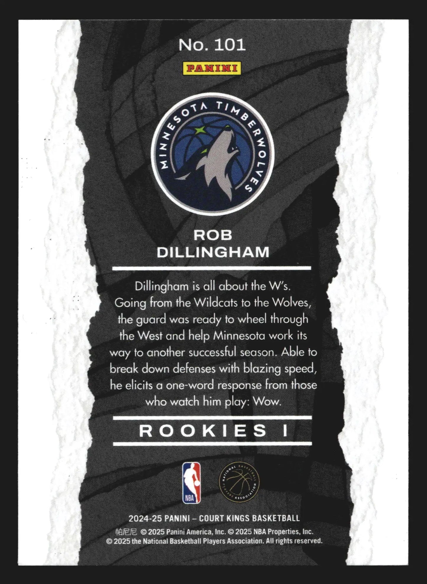 2024-25 Panini Court Kings Rob Dillingham #101 Rookies I RC Wolves - Basketball Card Single