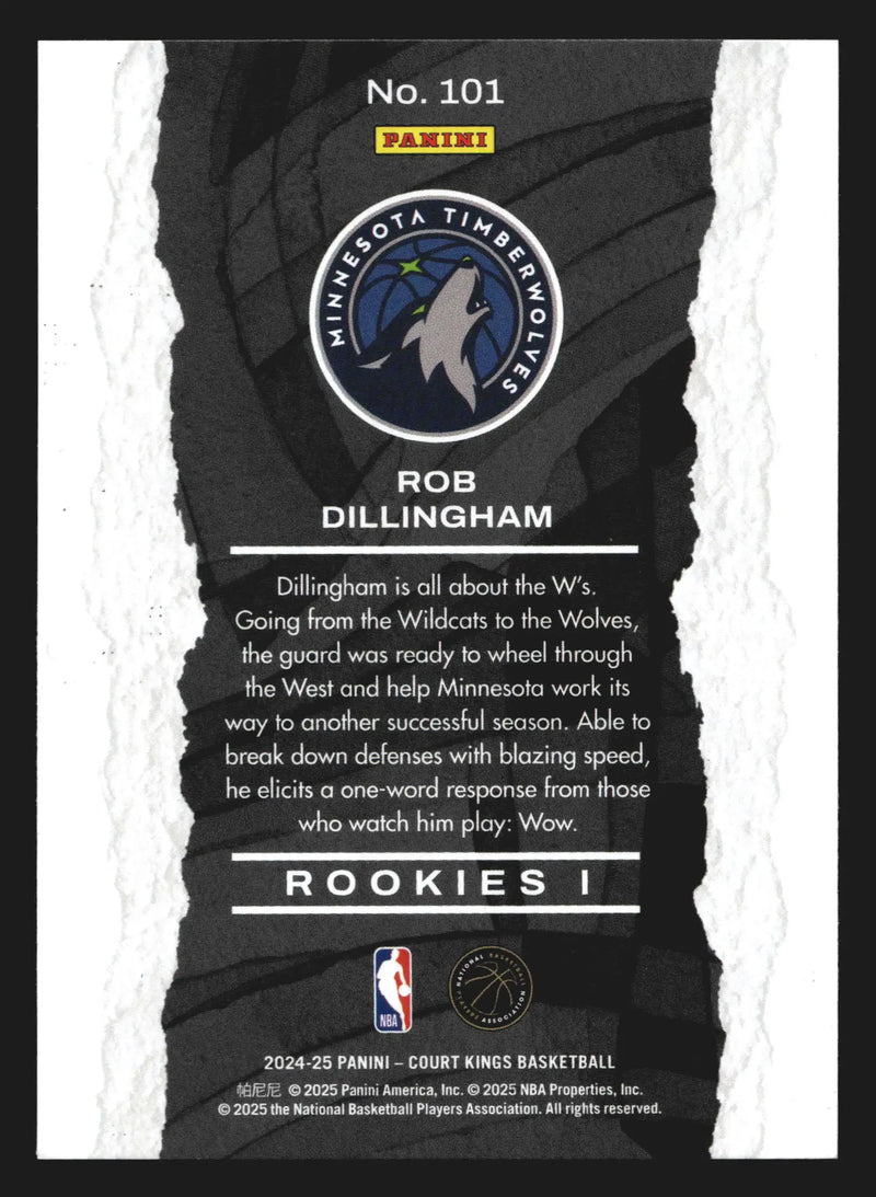 2024-25 Panini Court Kings Rob Dillingham #101 Rookies I RC Wolves - Basketball Card Single