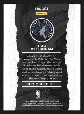 2024-25 Panini Court Kings Rob Dillingham #101 Rookies I RC Wolves - Basketball Card Single