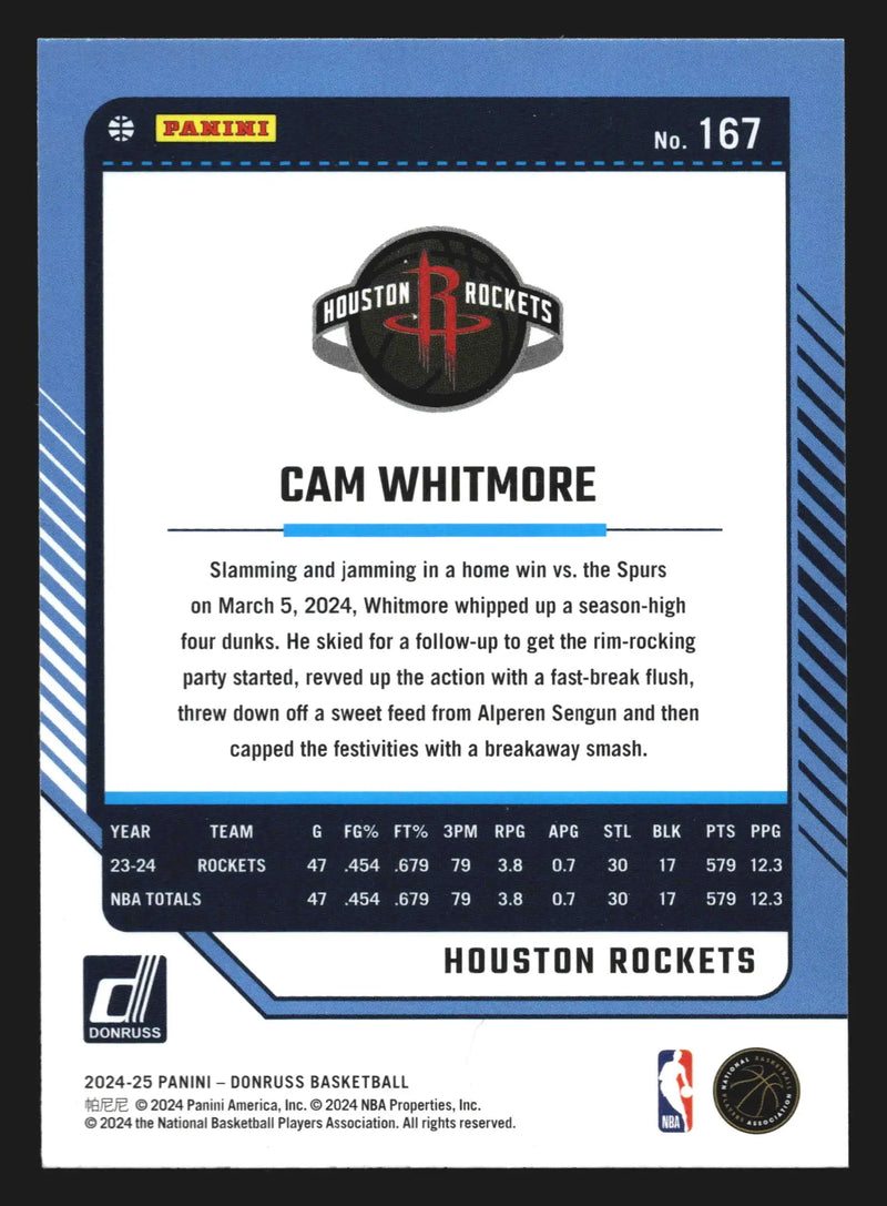 2024-25 Panini Donruss Cam Whitmore #167 Houston Rockets - Basketball Card Single