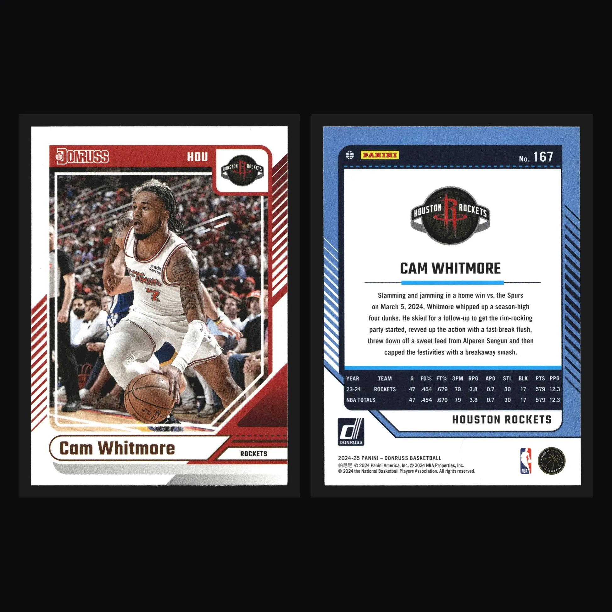 2024-25 Panini Donruss Cam Whitmore #167 Houston Rockets - Basketball Card Single