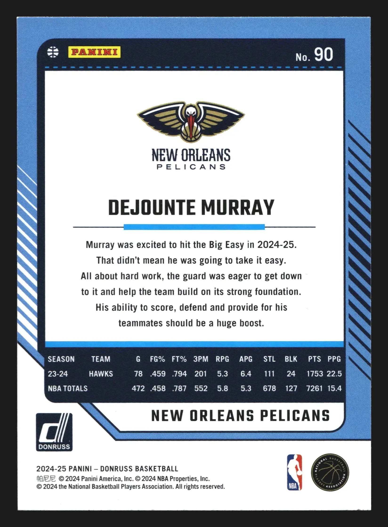 2024-25 Panini Donruss Dejounte Murray #90 New Orleans Pelicans