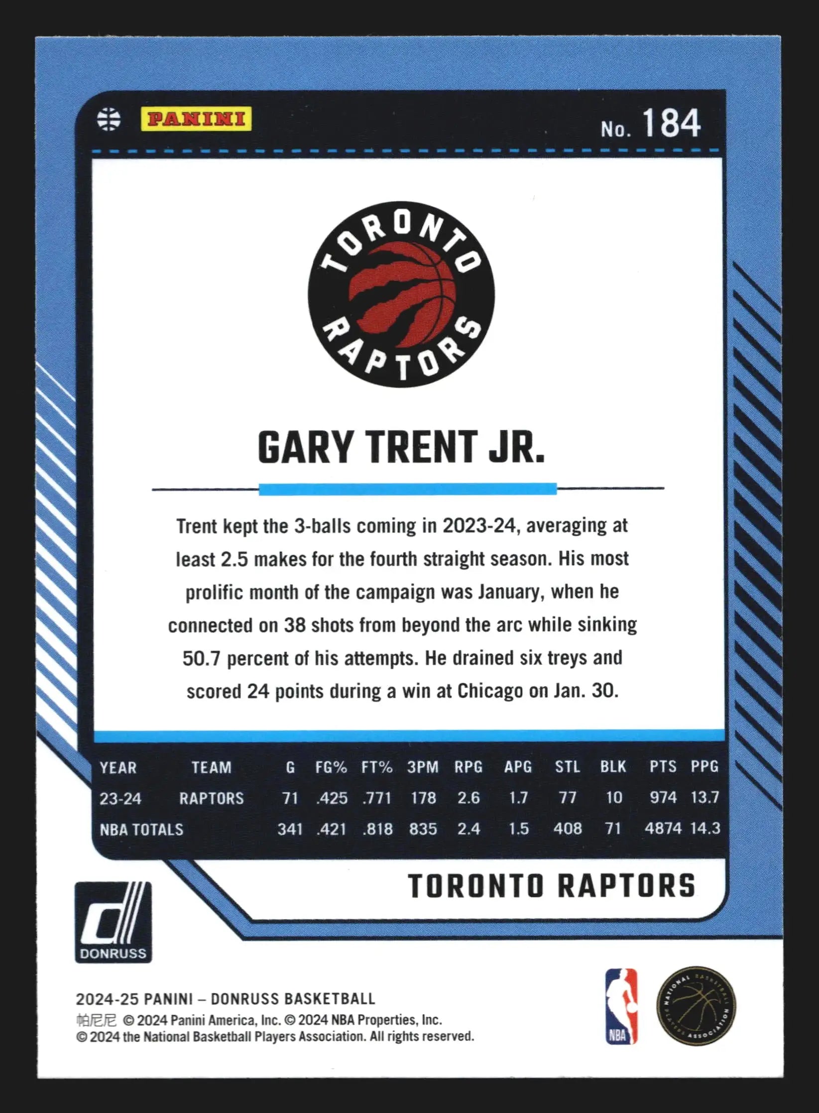 2024-25 Panini Donruss Gary Trent Jr. #184 Toronto Raptors - Basketball Card Single